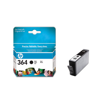 HP 364 black ink cartridge, blistered