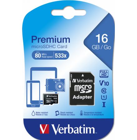 Micro SDHC Card 16GB Class 10 w/adaptor