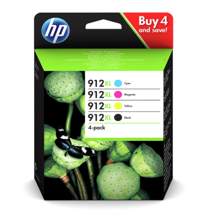 HP 912XL High Yield C/M/Y/K Ink Cartridge 4-Pack