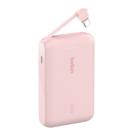 10k PD20W Integrated USB-C Cable Power Bank, Pink