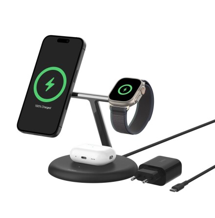 BC PRO 3in1 Qi2 15W Magnetic Adj. Charging Stand, Black